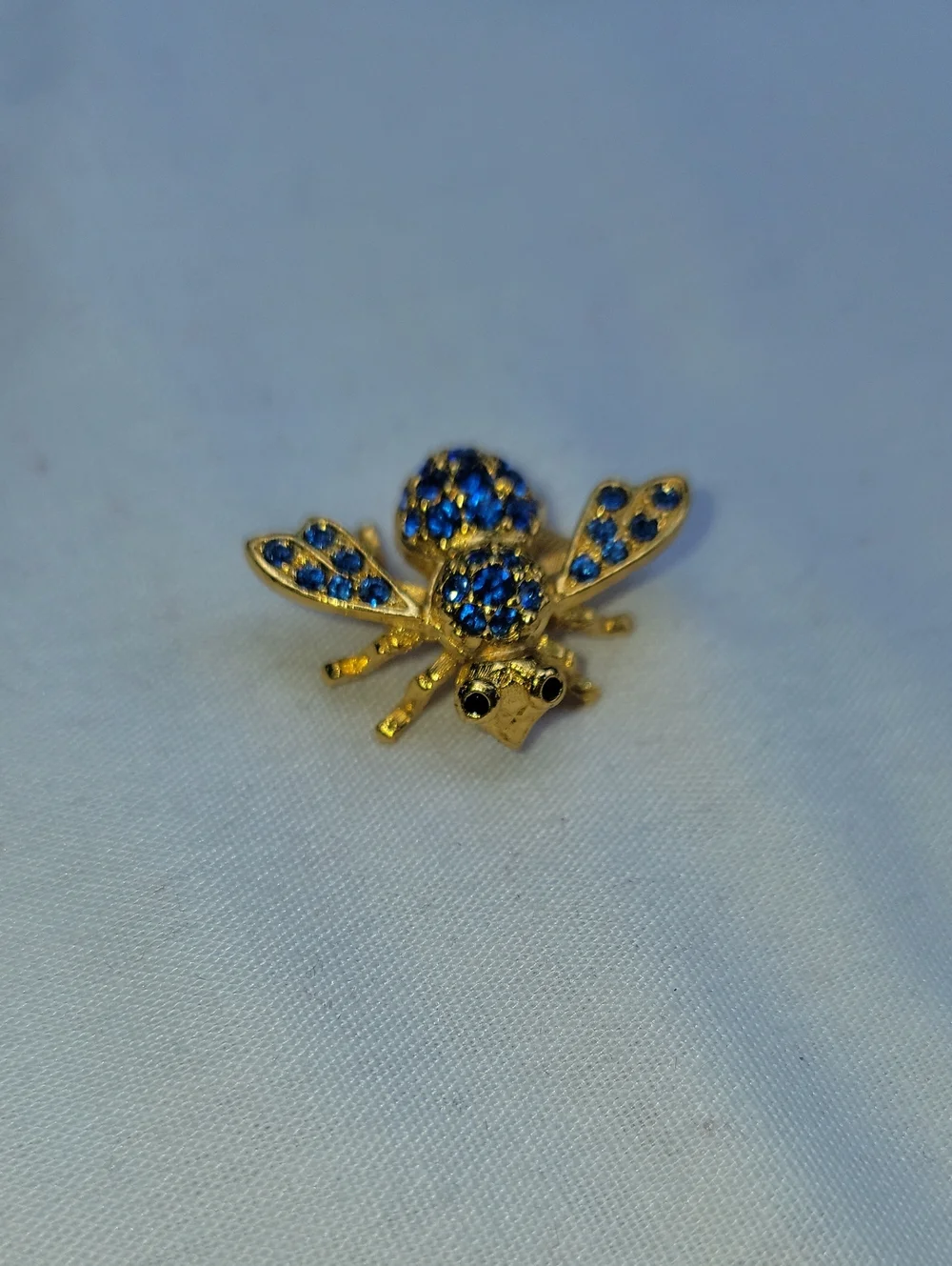 Joan Rivers Gold Bee Brooch with Blue Rhinestones